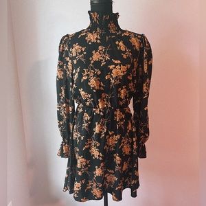 High Neck Black Floral Dress